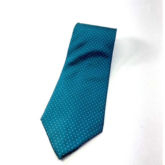 Henri Christian Mens NeckTie Teal with minature Grey Polka Dot Silk - Picture 1 of 5
